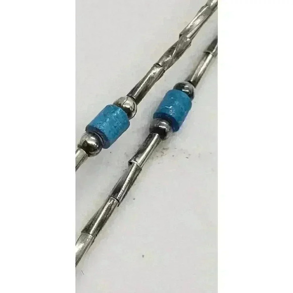 Twisted Sterling Liquid Silver Turquoise Heishi 6 Strand Necklace Navajo Zuni - Picture 5 of 11